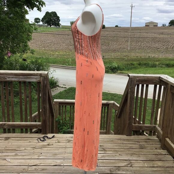 Nordstrom MLV Orange Sequin Metallic Shimmer Maxi Dress Spaghetti Strap - Picture 4 of 10